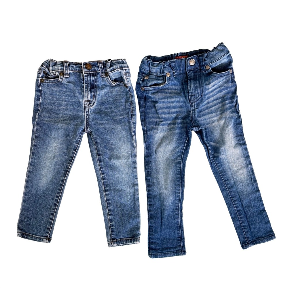 7 For All Mankind Girls Blue Jeans Lot of 2 Size 2T Adjustable Waist‎